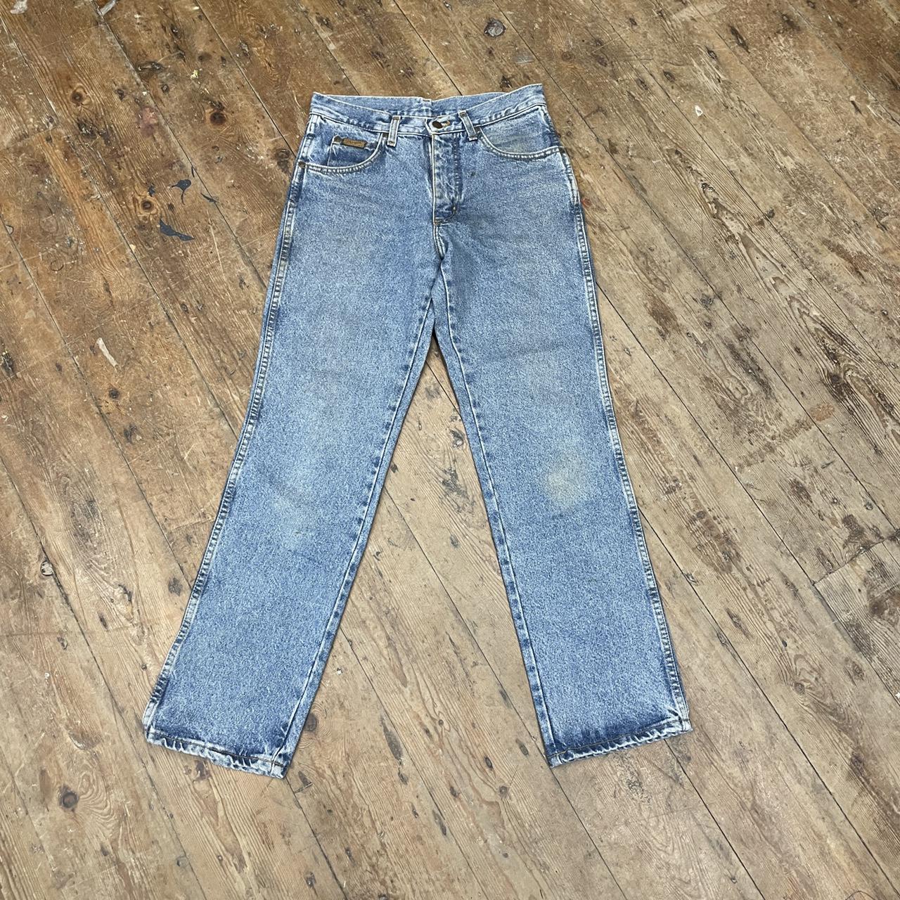 Vintage wrangler light wash denim jeans with lovely... - Depop