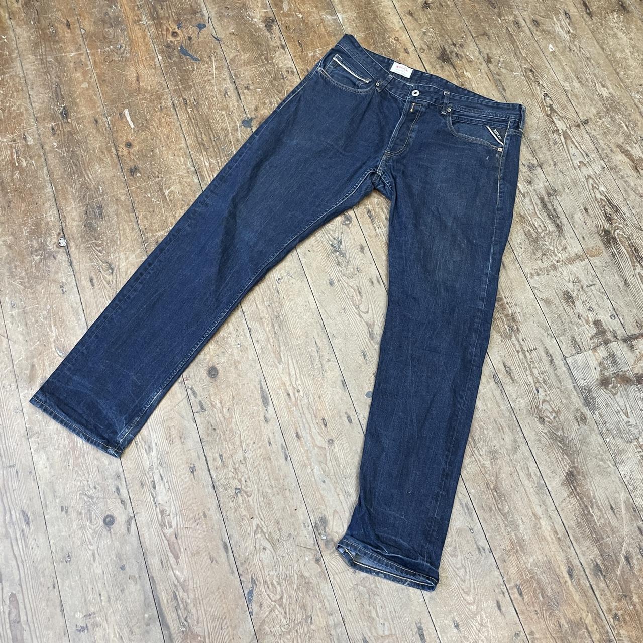 Ecko unltd dark denim jeans with leather patch - Depop