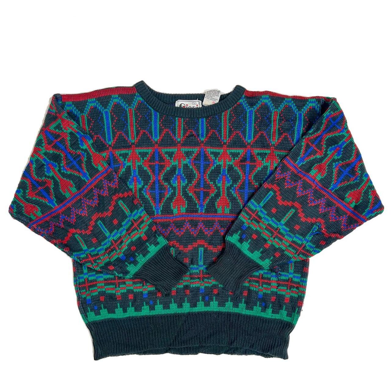 80s vintage knitted jumper by Gioni grey with green... Depop