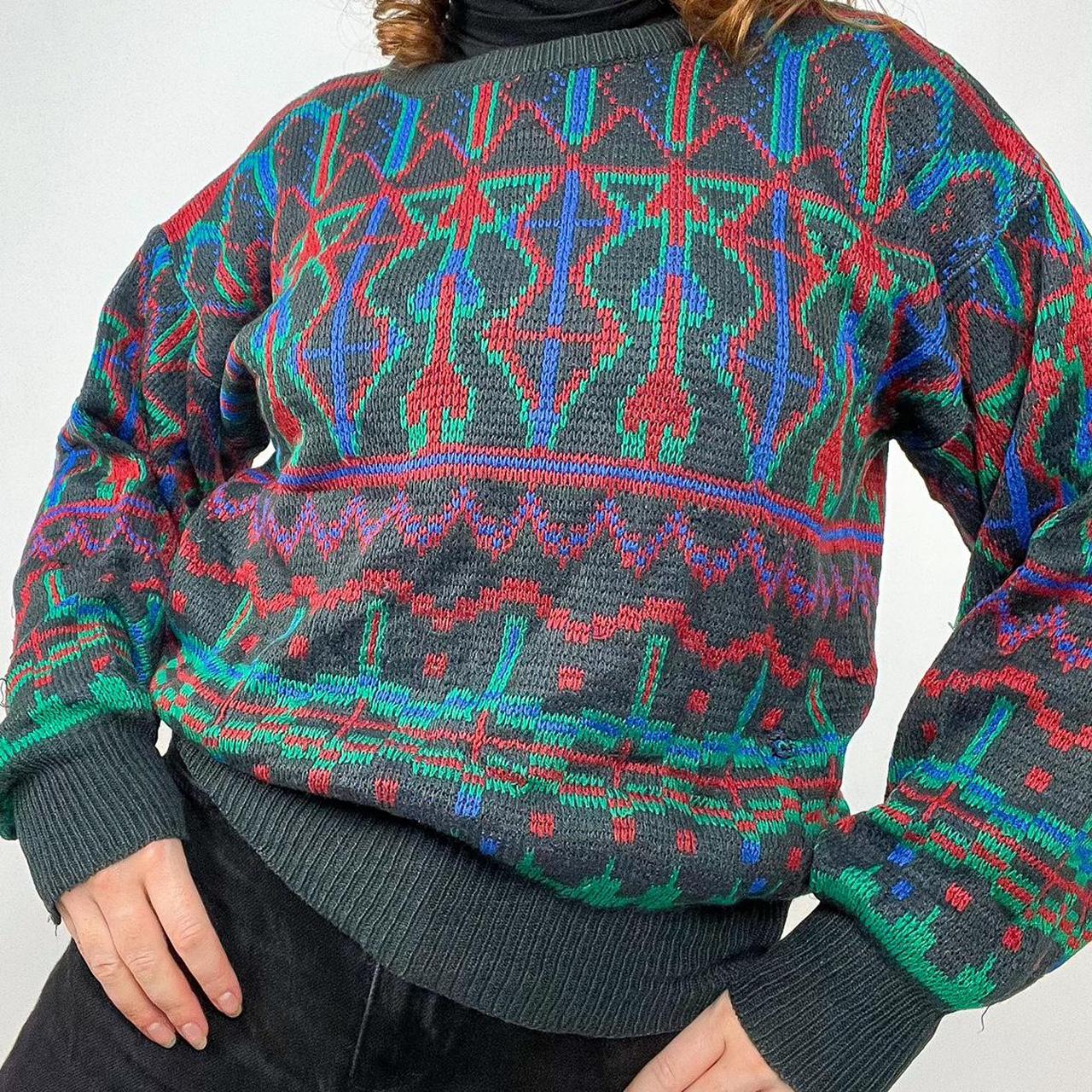 80s vintage knitted jumper by Gioni grey with green... Depop