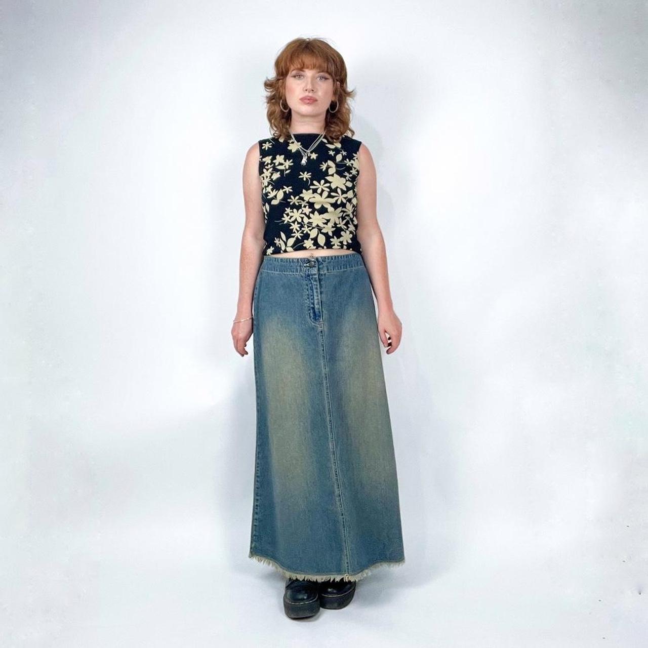 90s vintage denim maxi skirt by NY Jeans. Mid wash... Depop