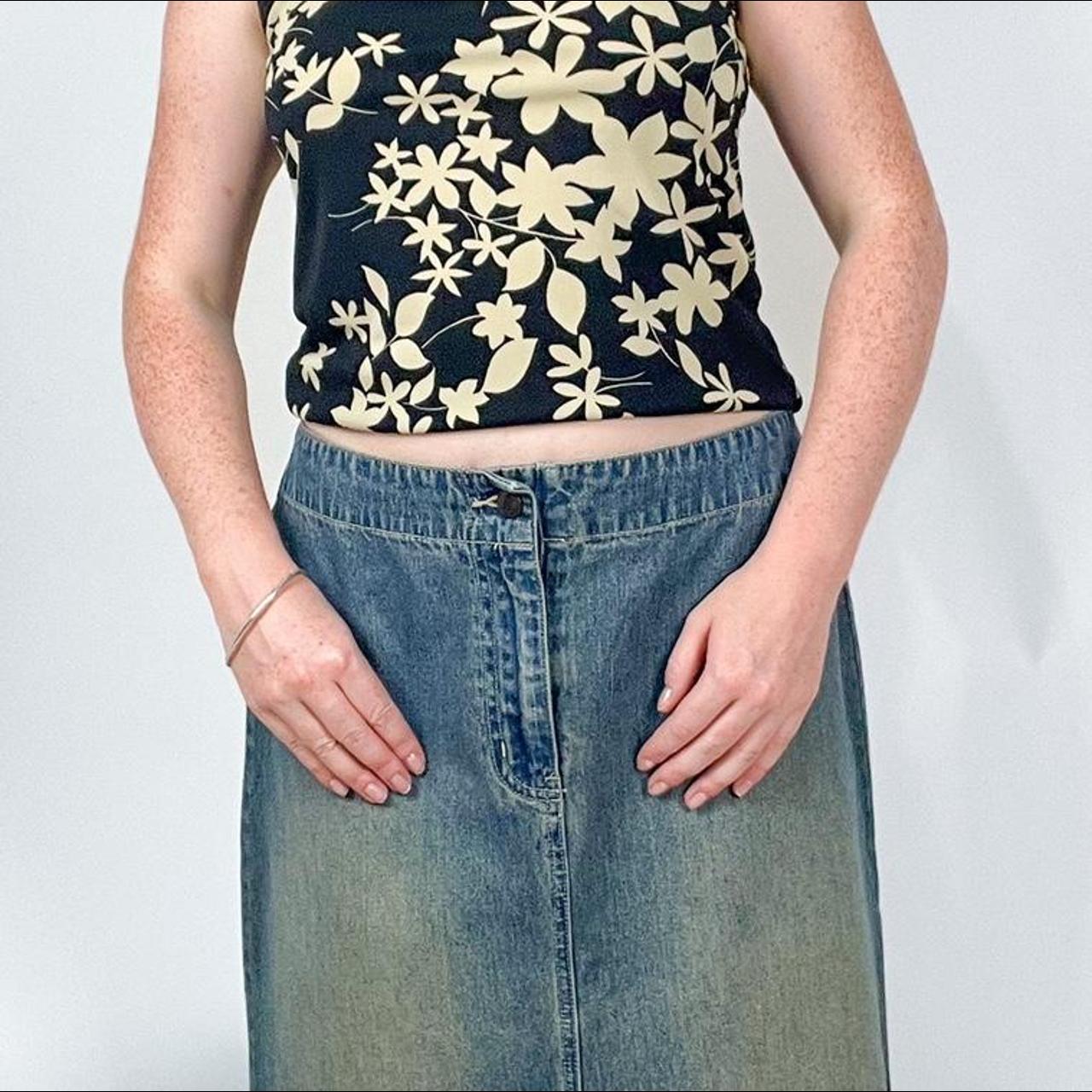 90s vintage denim maxi skirt by NY Jeans. Mid wash... Depop