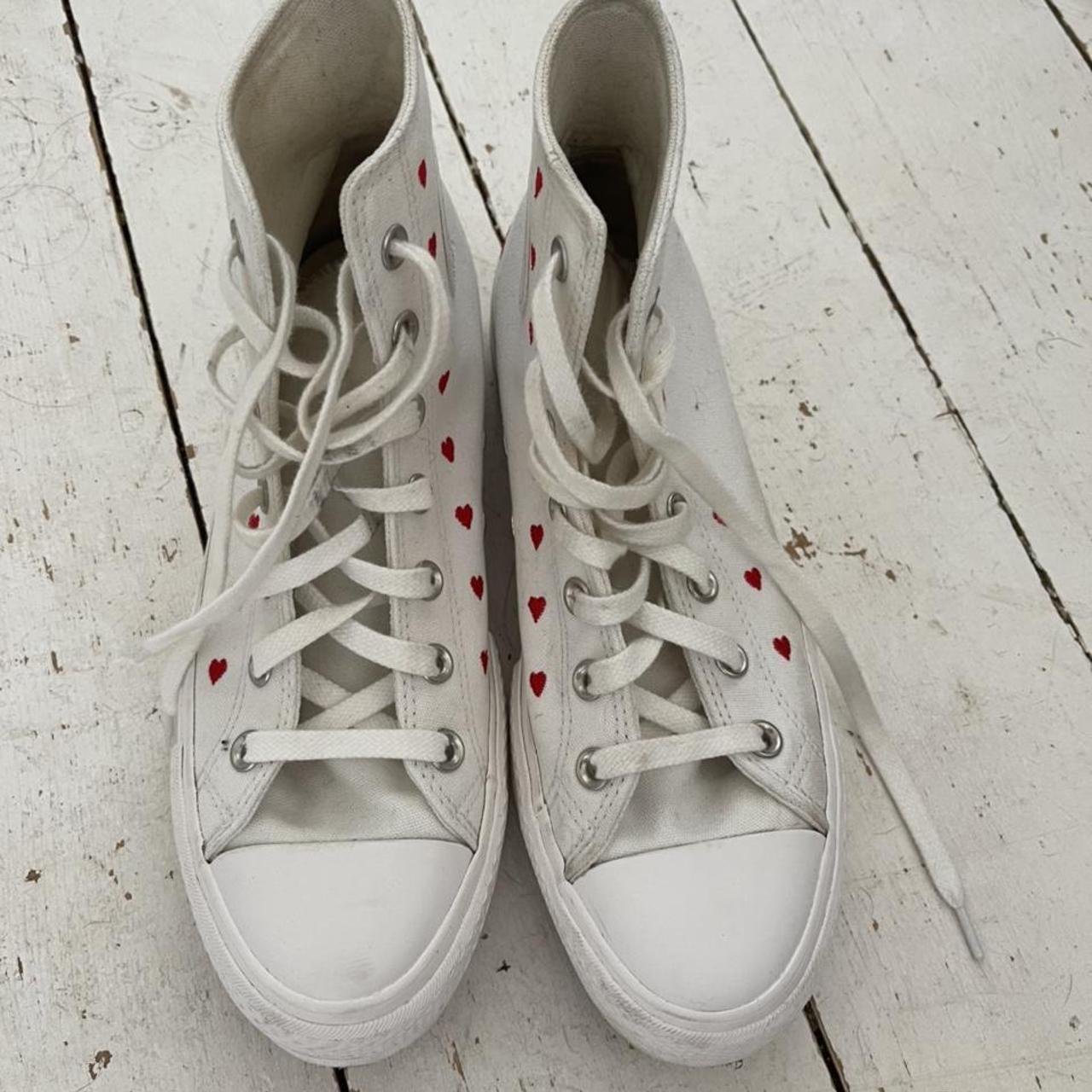 Limited edition valentine converse, worn twice,... Depop