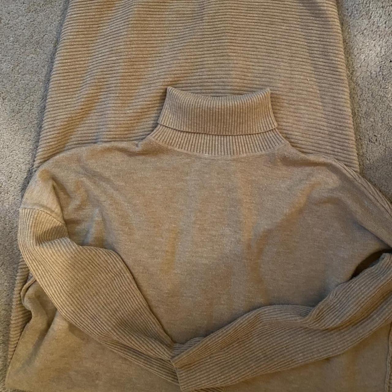 Shin length beige turtle neck jumper dress. Size 8.... - Depop