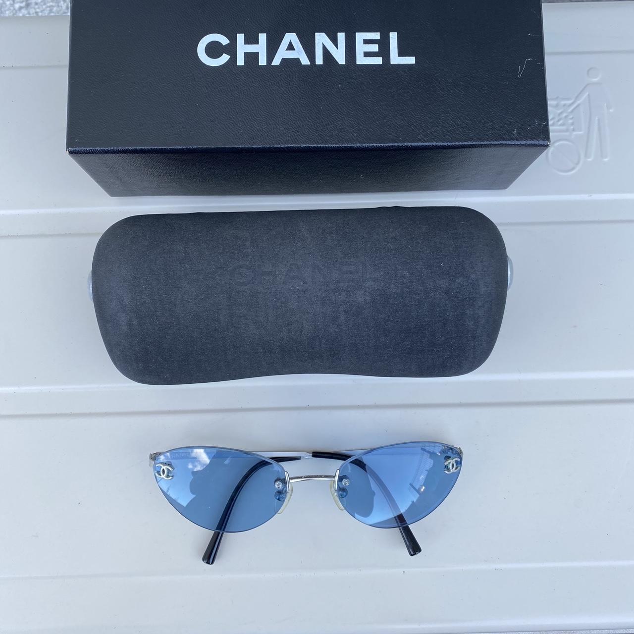 Used Chanel vintage rimless sunglasses in blue see - Depop