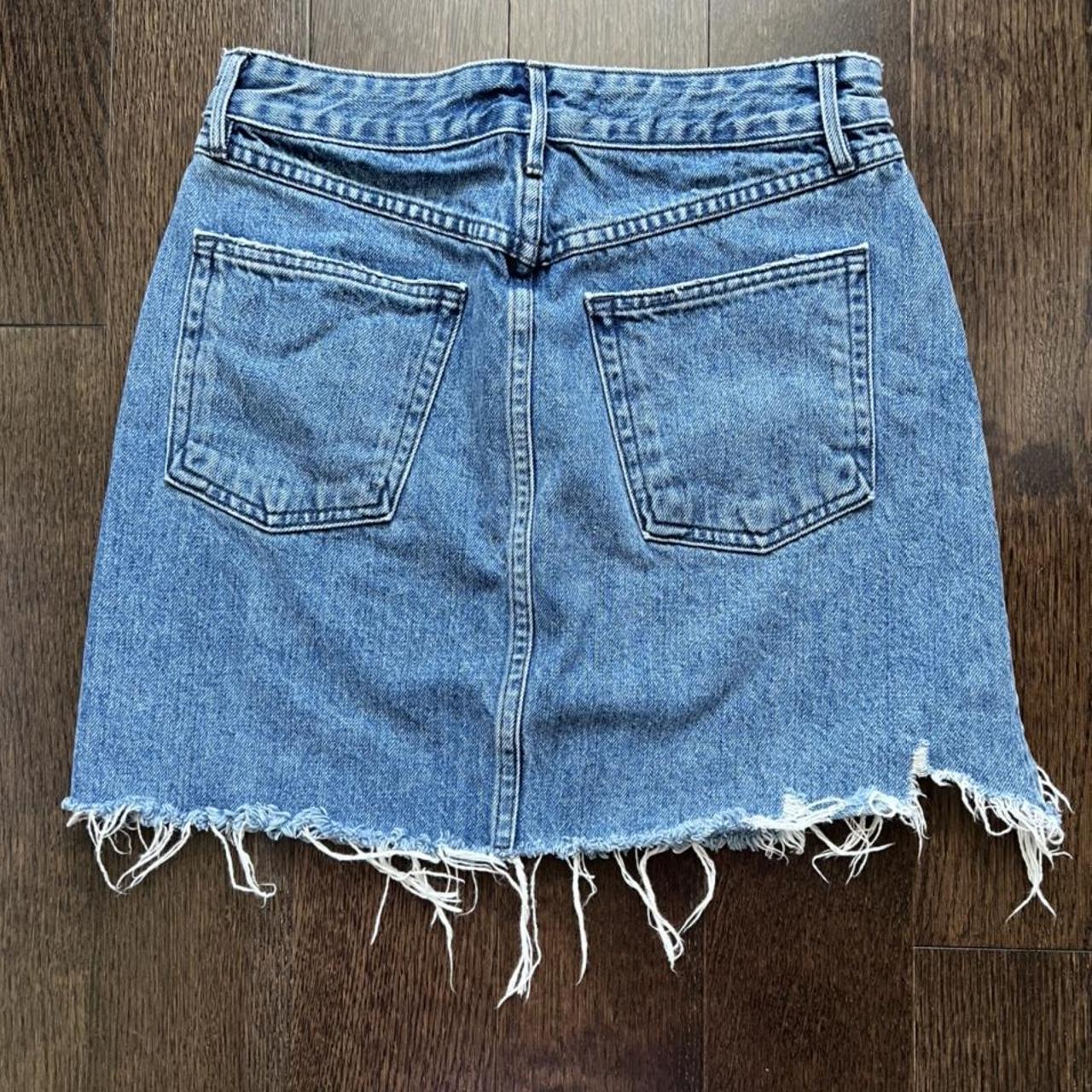 the perfect denim a-line mini skirt! has distressing... - Depop