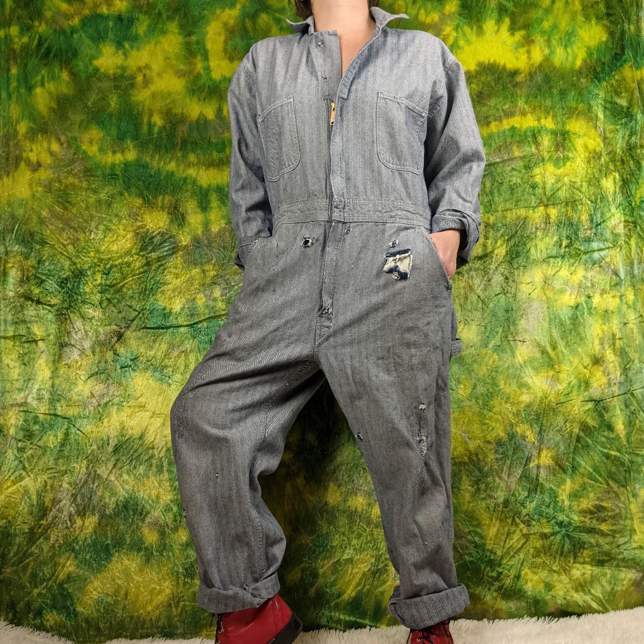 Thrashed Herringbone Stripe Key workwear coveralls... Depop