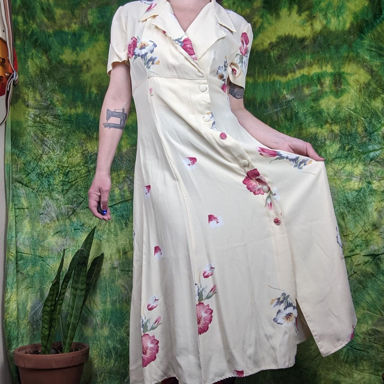 Pale Yellow Floral Maxi Dress . 90's cozy Button... Depop