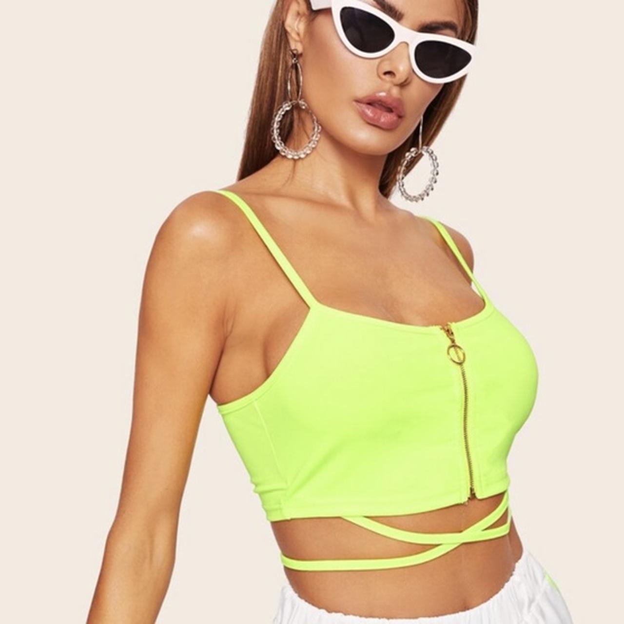 Womens Vest Neon Yellow Vest Top Neon Yellow/lime Zip Up Criss