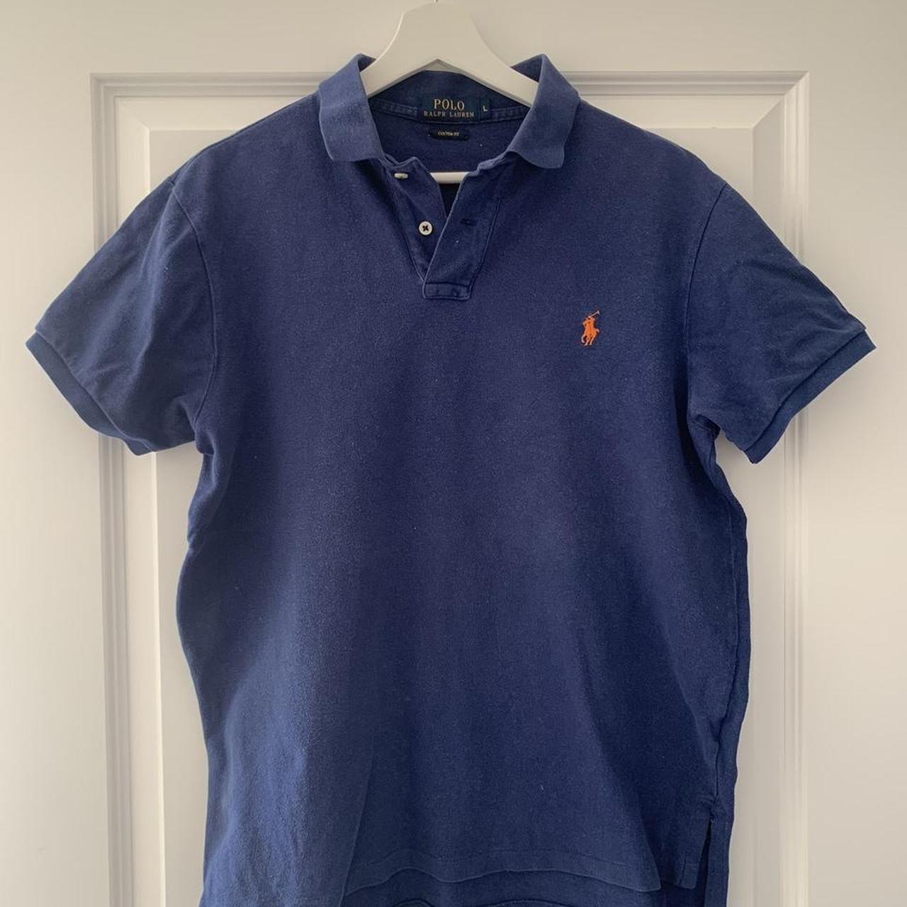 Ralph Lauren Blue Polo Shirt Size Custom Fit... - Depop