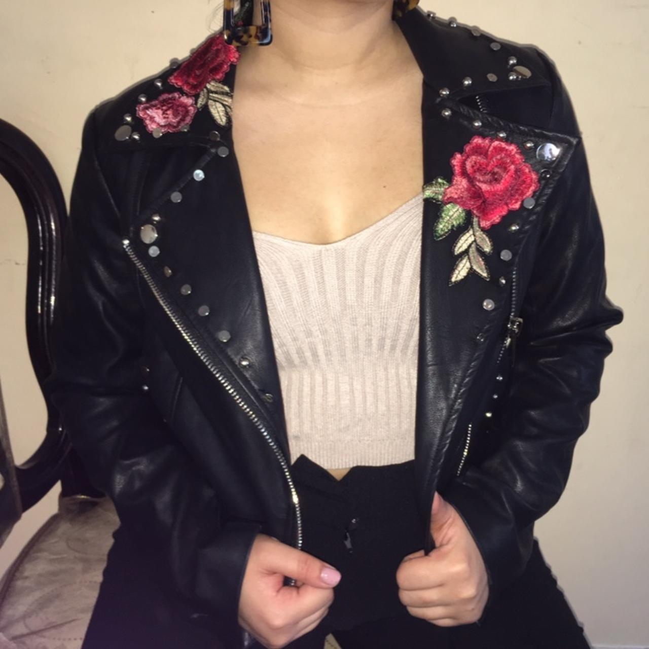 Rose embroidered hotsell leather jacket