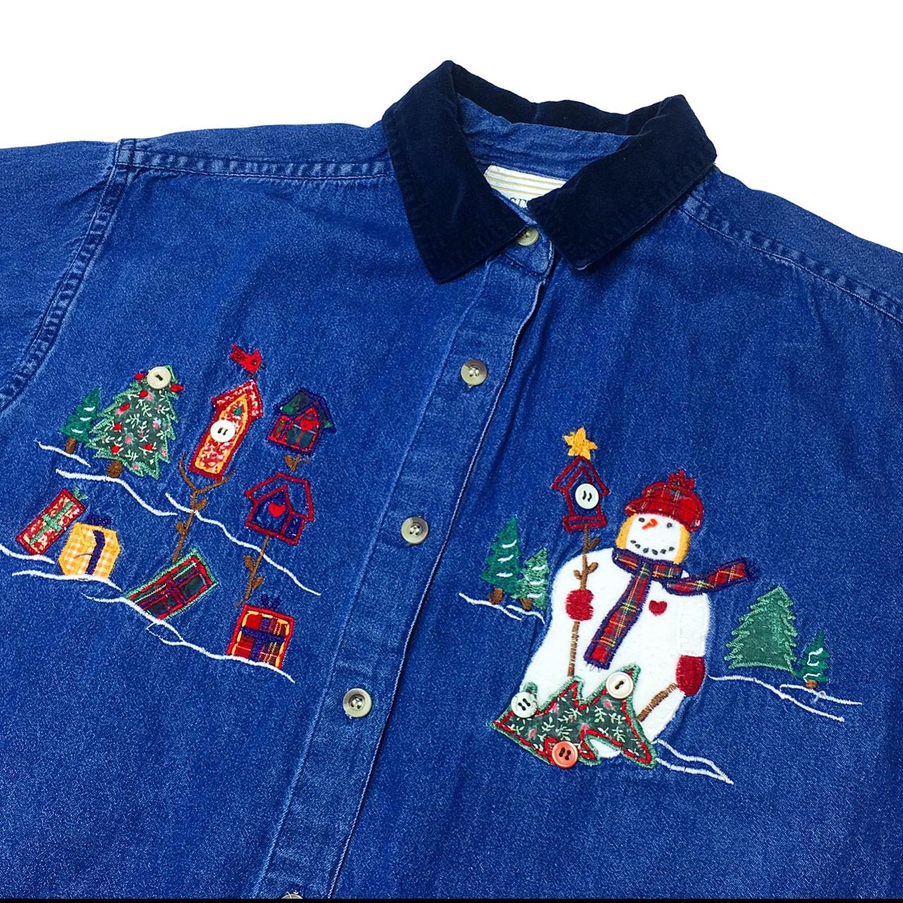 ⛄️Christmas Button Down Shirt⛄️ 🎅🏼Cute Christmas blue... - Depop