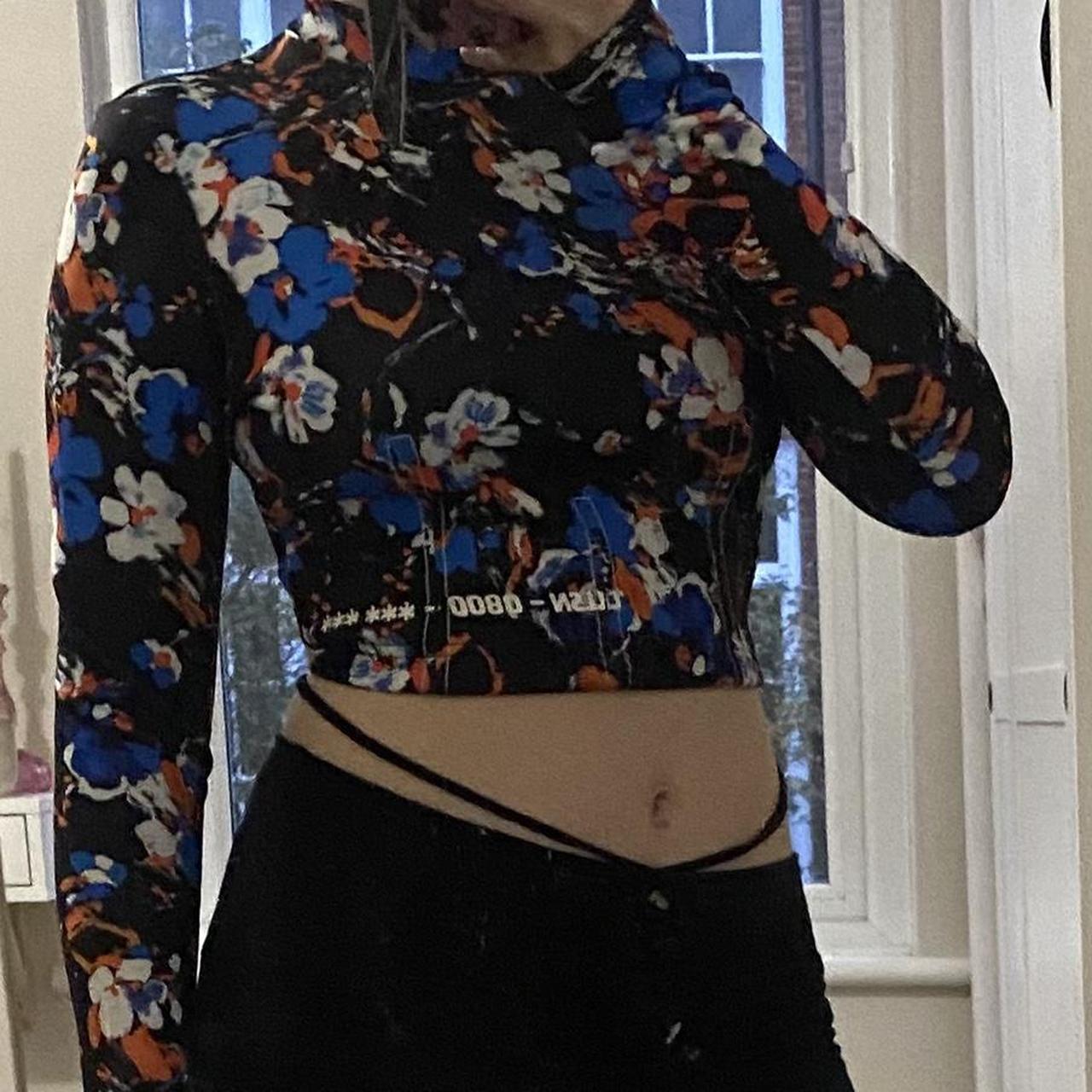 Cropped floral top, scuba fabric, cut out back and... Depop