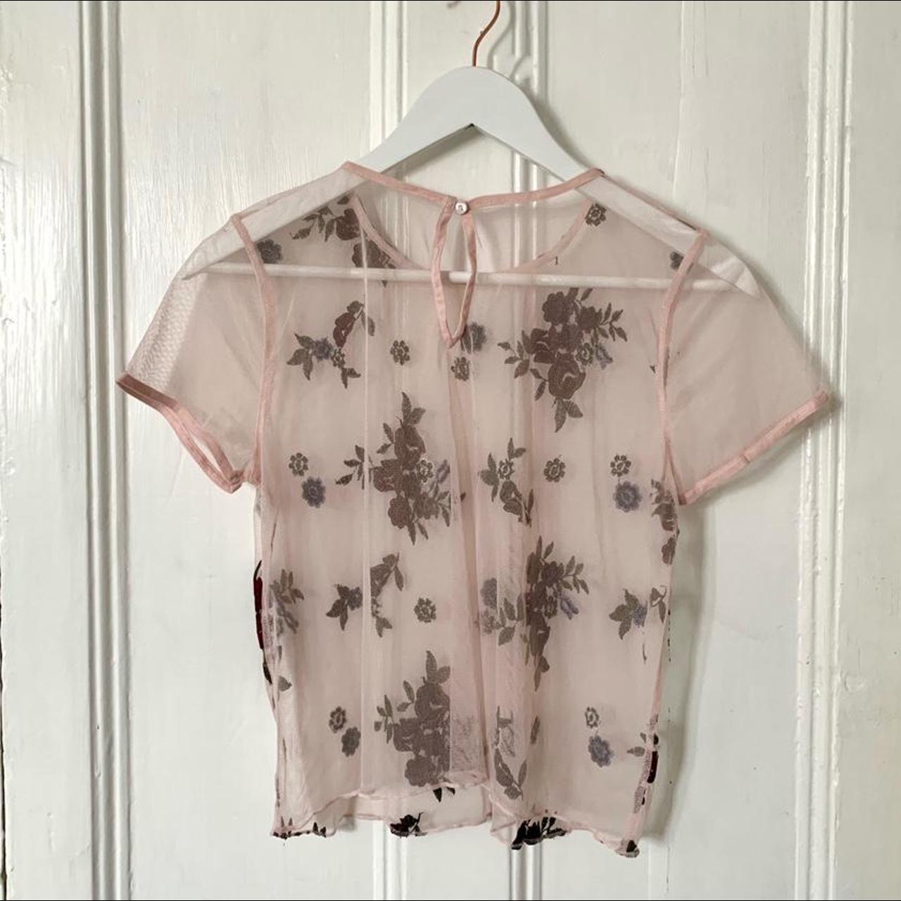 Light Pink Mesh Crop Top with a floral print... - Depop