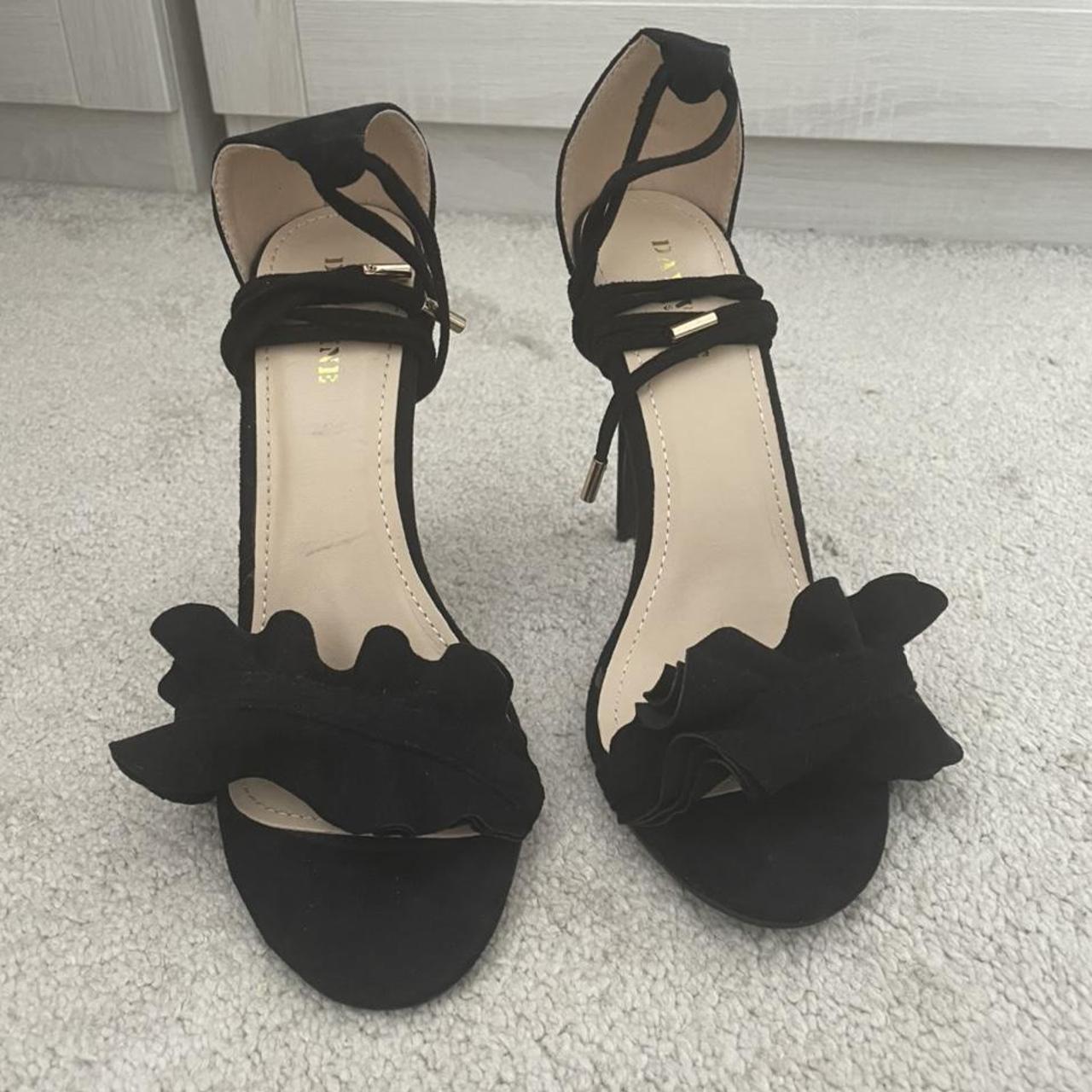 Ego black heels, sandal style heels with tie