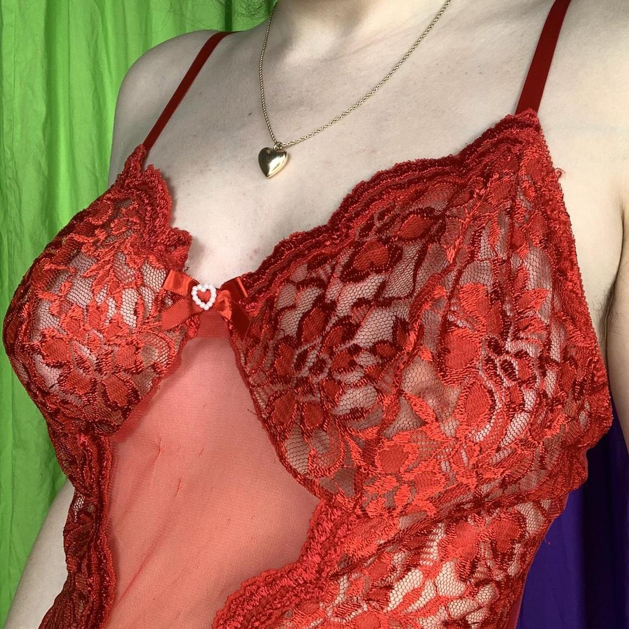 Vintage 90s red lace lingerie teddy. Features the