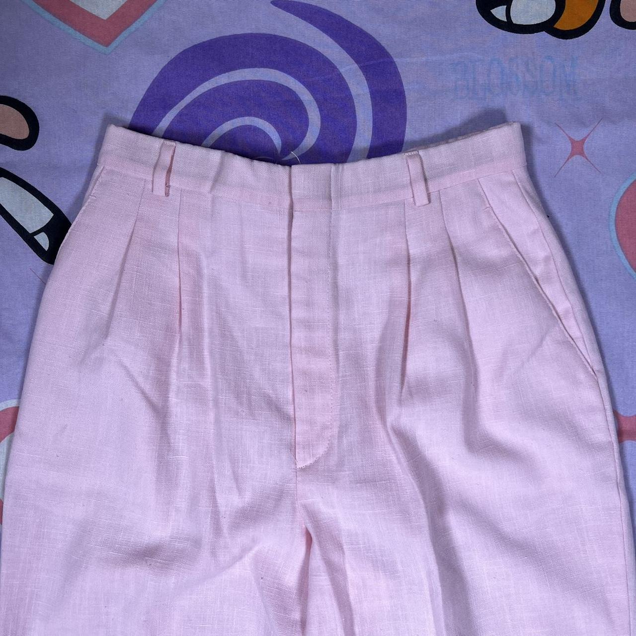 Vintage 80s pale pink linen pants. High waisted fit... - Depop