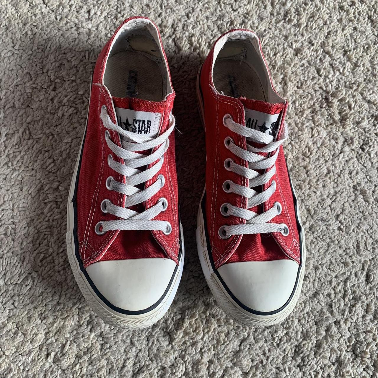 Converse Women's Red and White Trainers | Depop