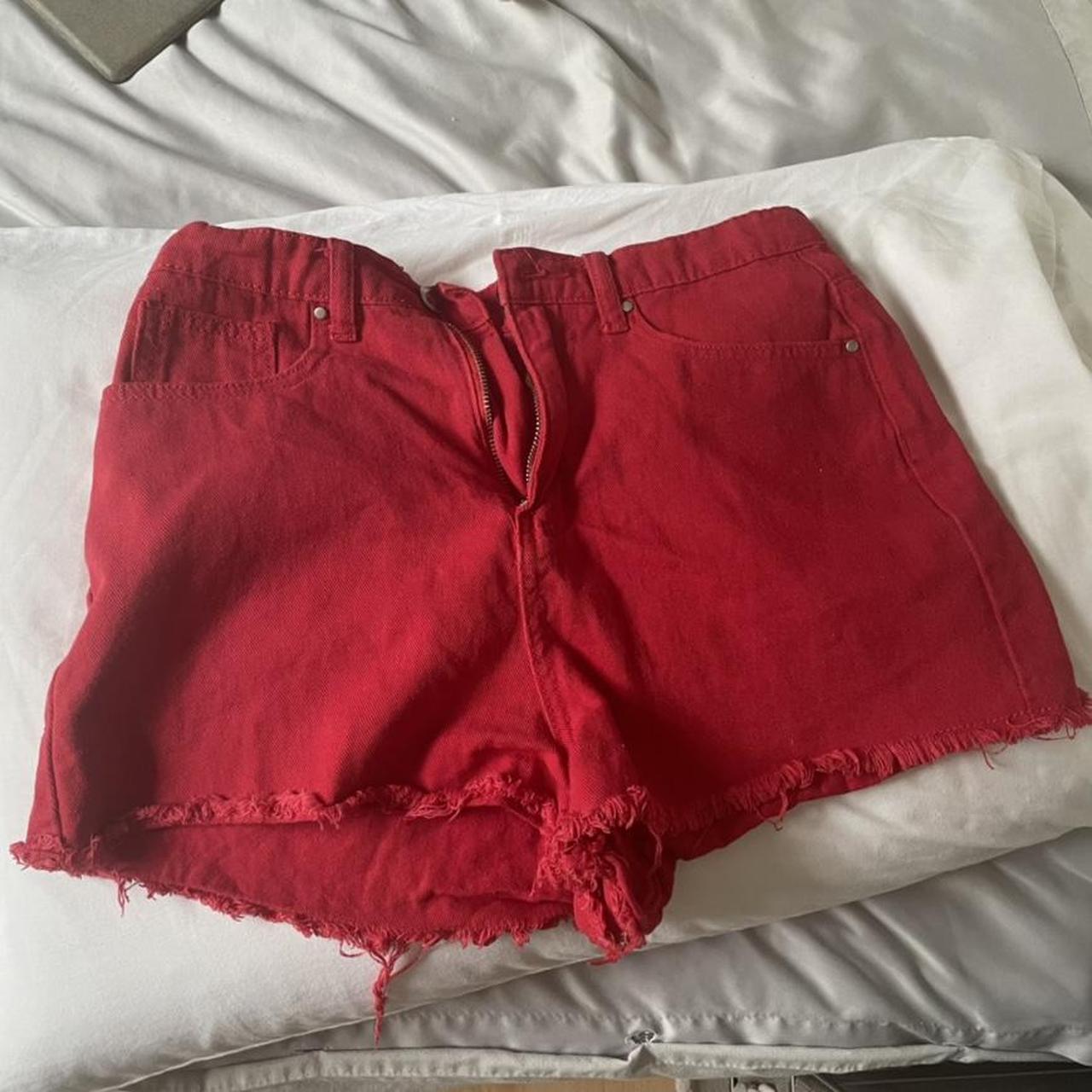 PLT red denim shorts worn once amazing condition... Depop
