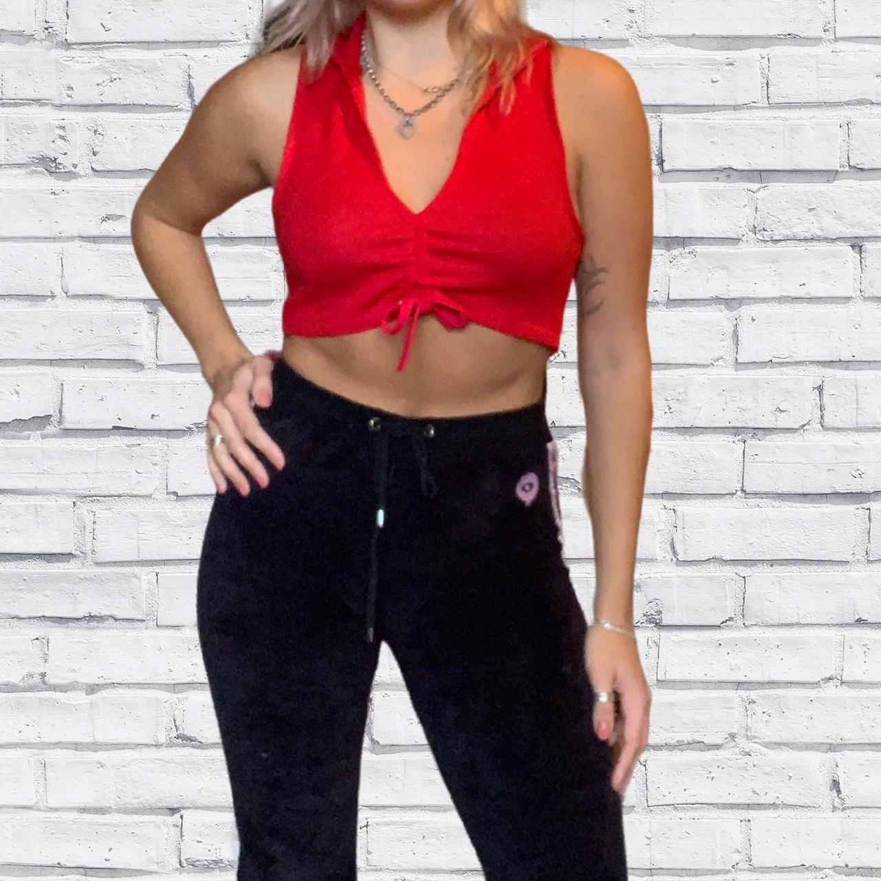 Collared Cherry Red Knit Crop Top With Tie Front Depop 5681