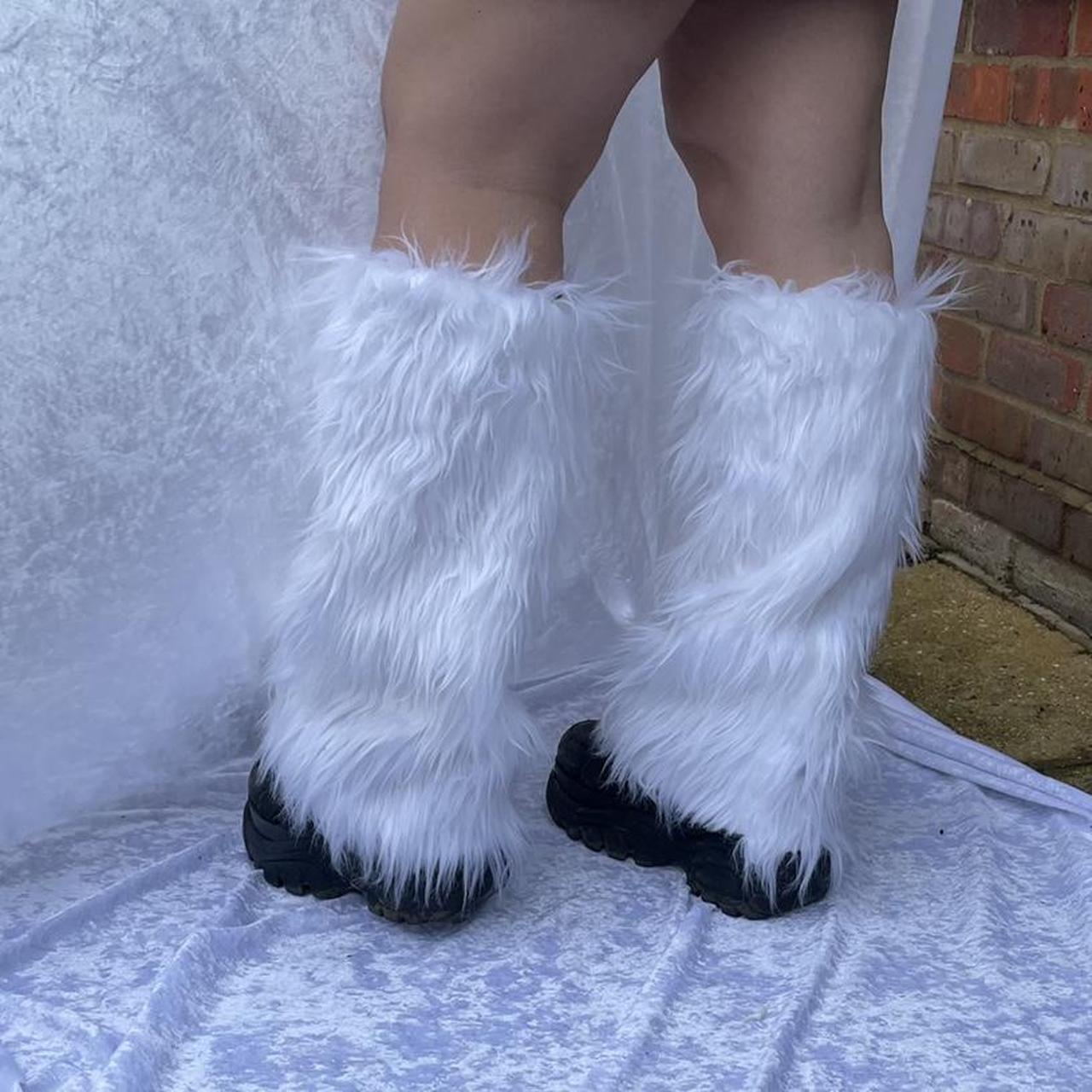 handmade furry leg warmers, available in white and... Depop