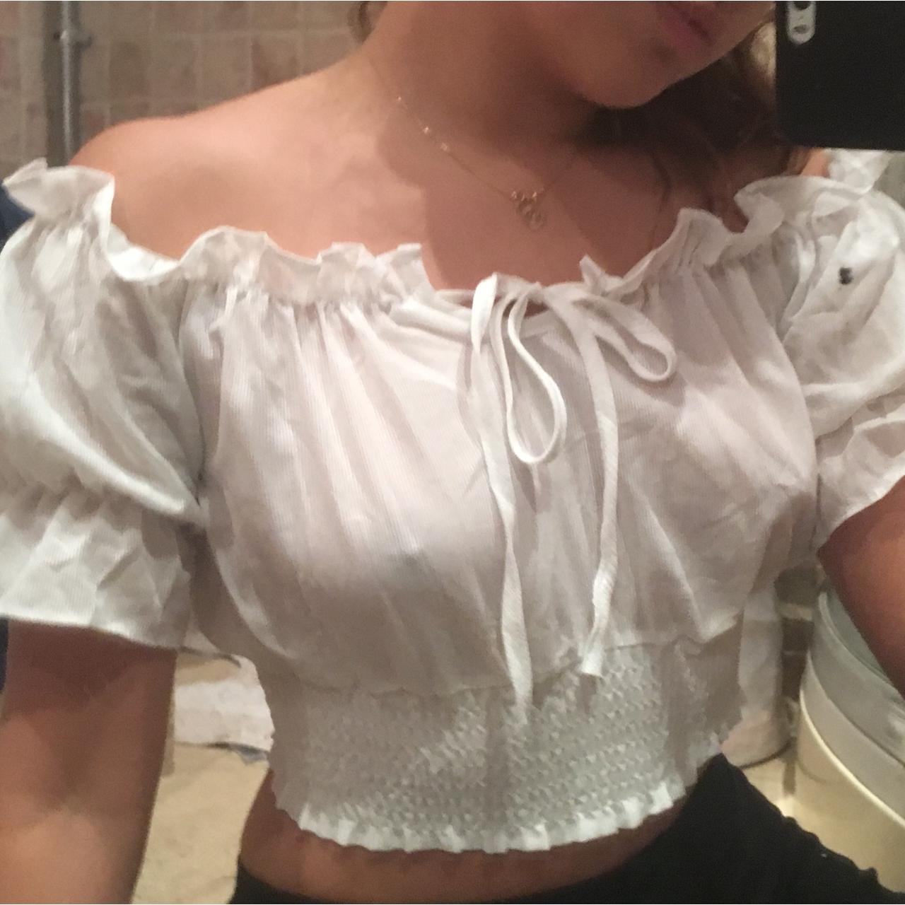 Cute white off the shoulder Bardot milkmaid