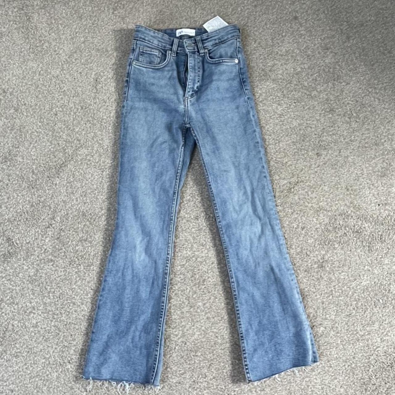 Zara cropped flared blue jeans, Size 6. I’m 5”2 and... - Depop