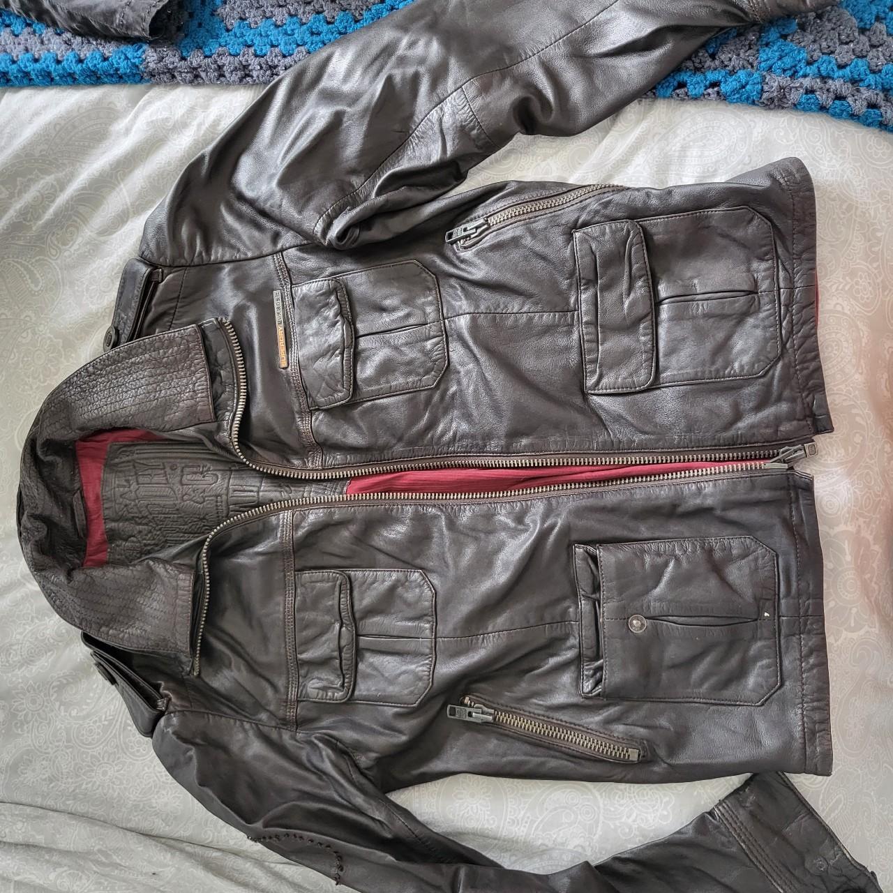 Genuine Leather Superdry Jacket Size Medium Open to... Depop