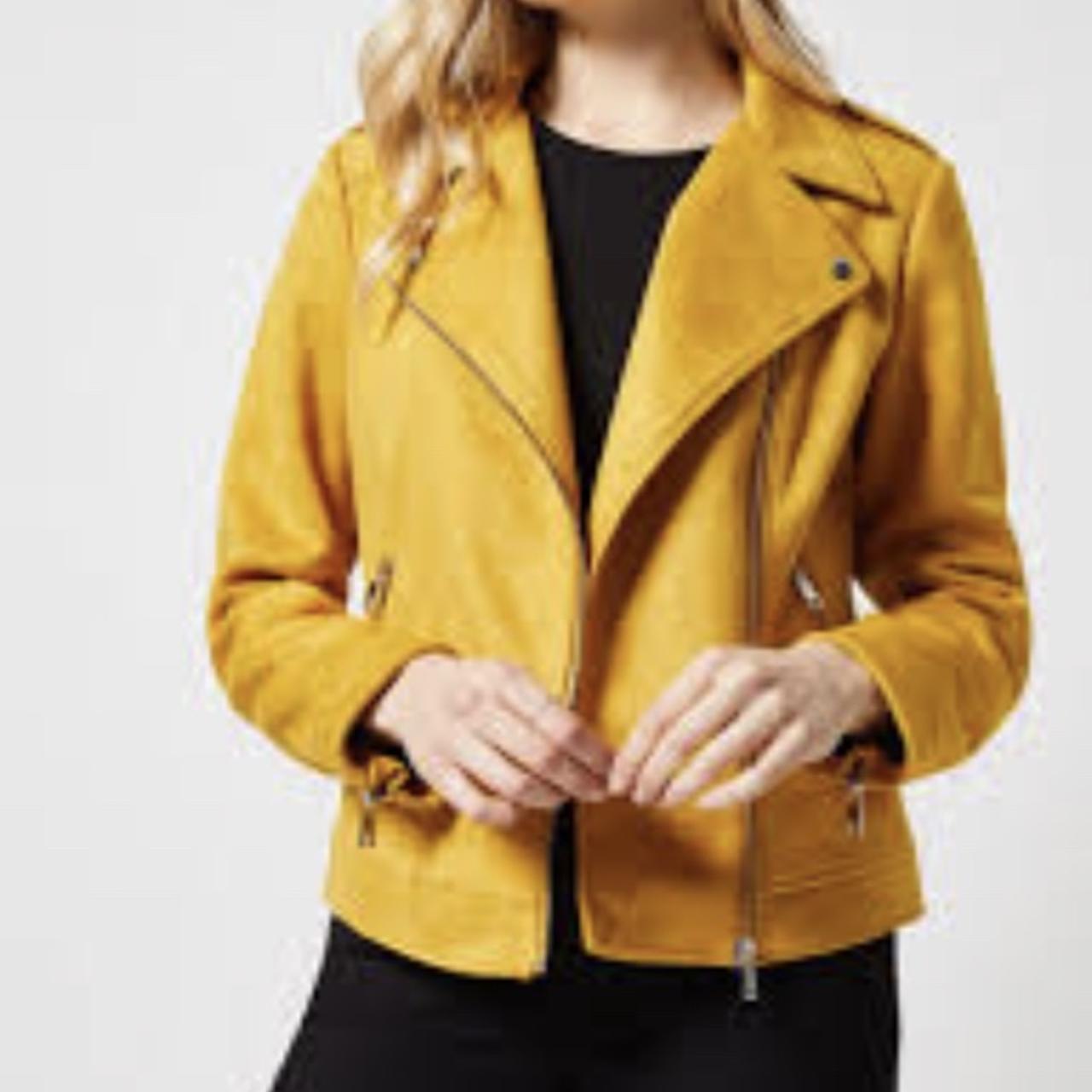 Dorothy Perkins yellow faux suede biker jacket. Worn. Depop