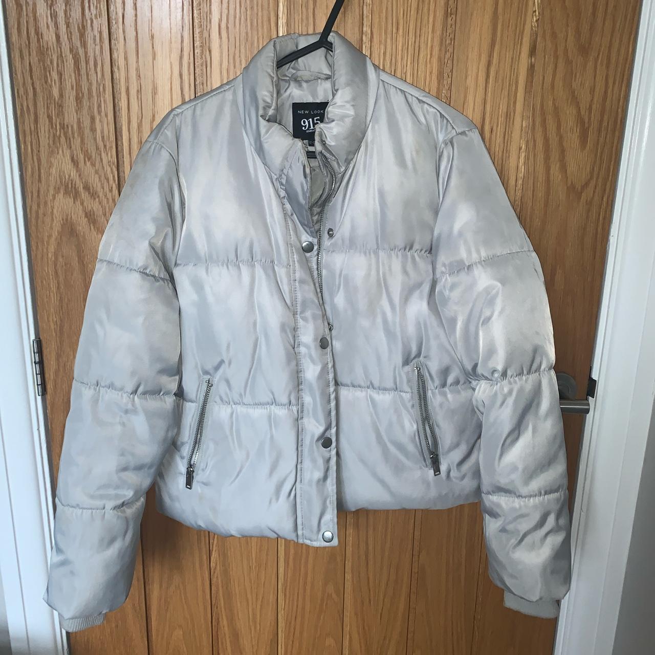 New look light grey puffer jacket Size 6/ 12-13 Zip... - Depop