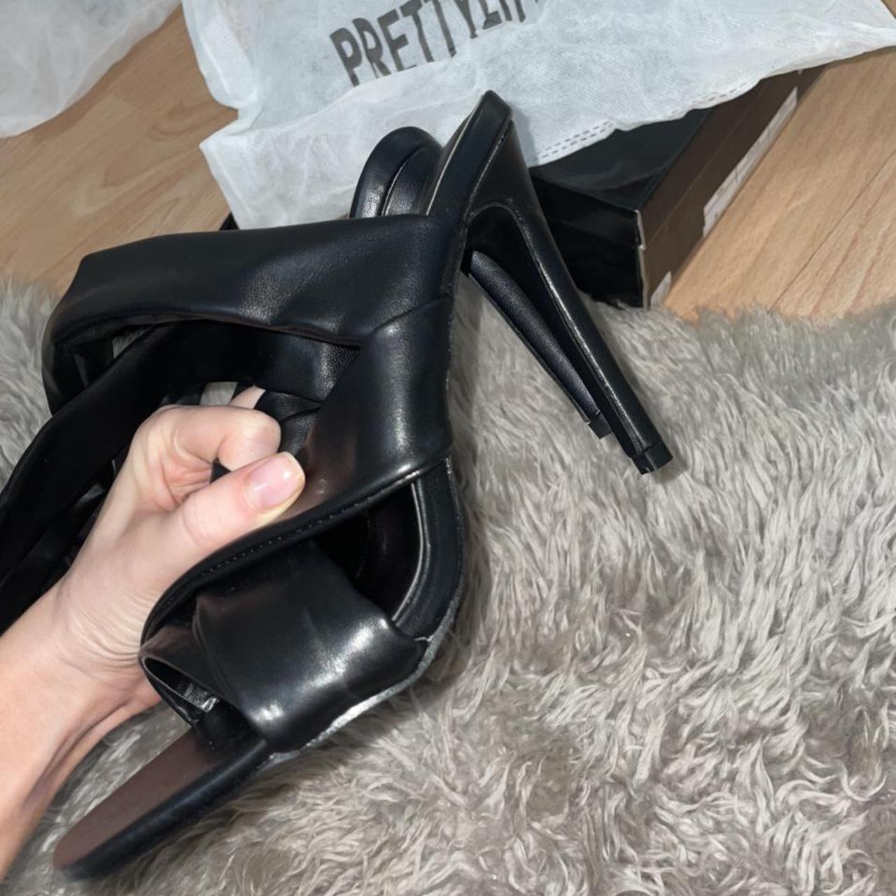 Leather thick black tie up heels brand new in box... - Depop