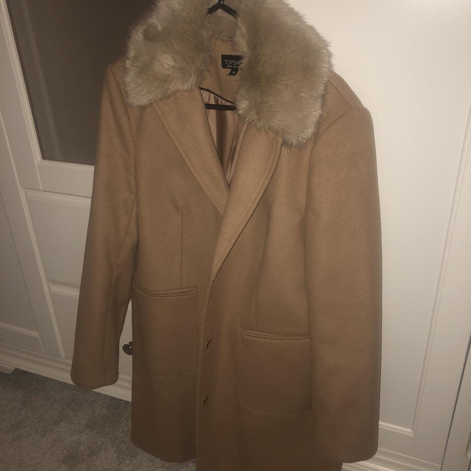 Topshop camel coat with fur clearance collar