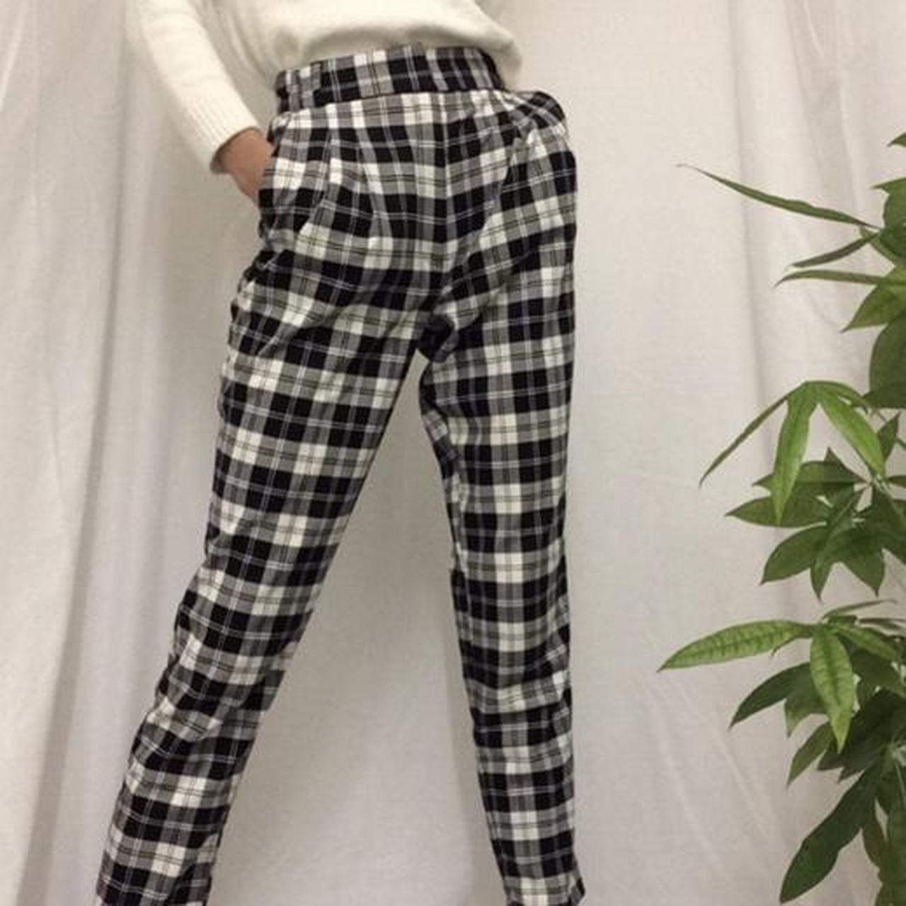 Black and white check/tartan trousers Great... - Depop