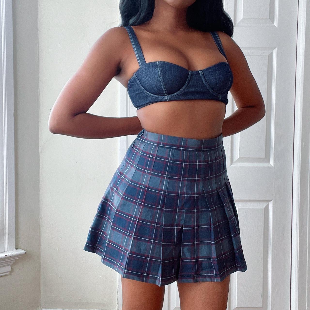 Tennis Women's Blue Plaid Skirt Women Black And White High