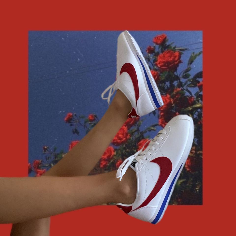 BRAND NEW red white and blue nike cortez. Depop