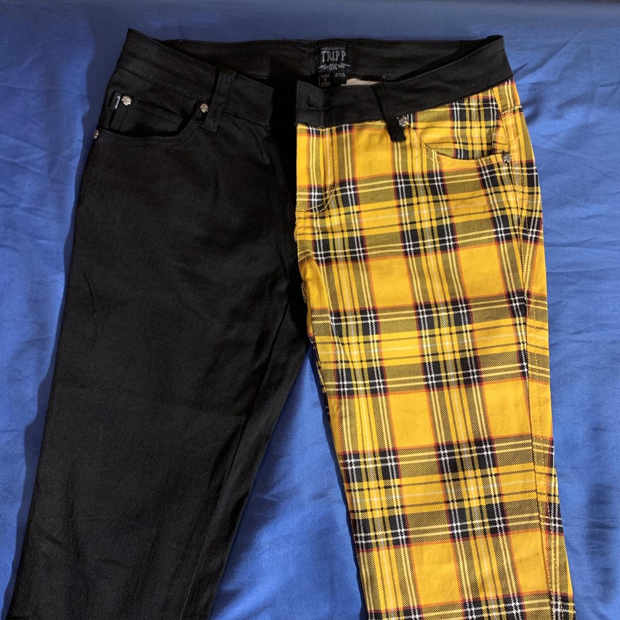 Half yellow plaid 2025 half black pants