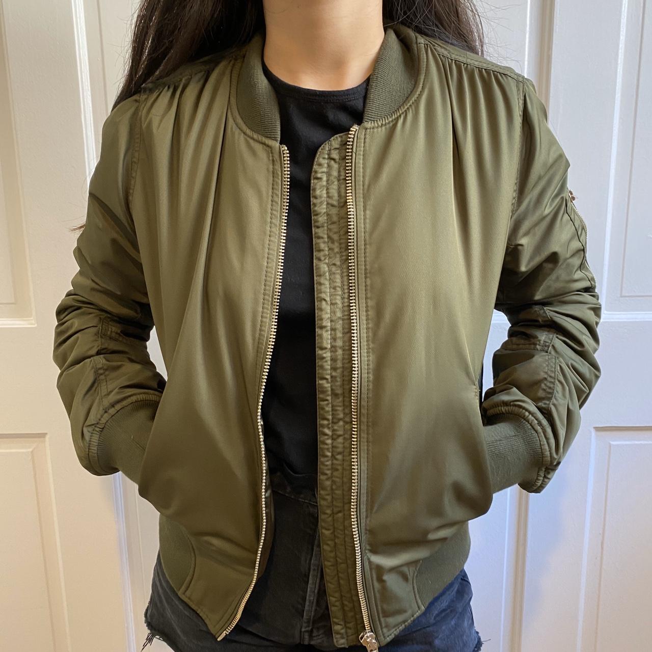 Bomber jacket with gold details in perfect olive... - Depop