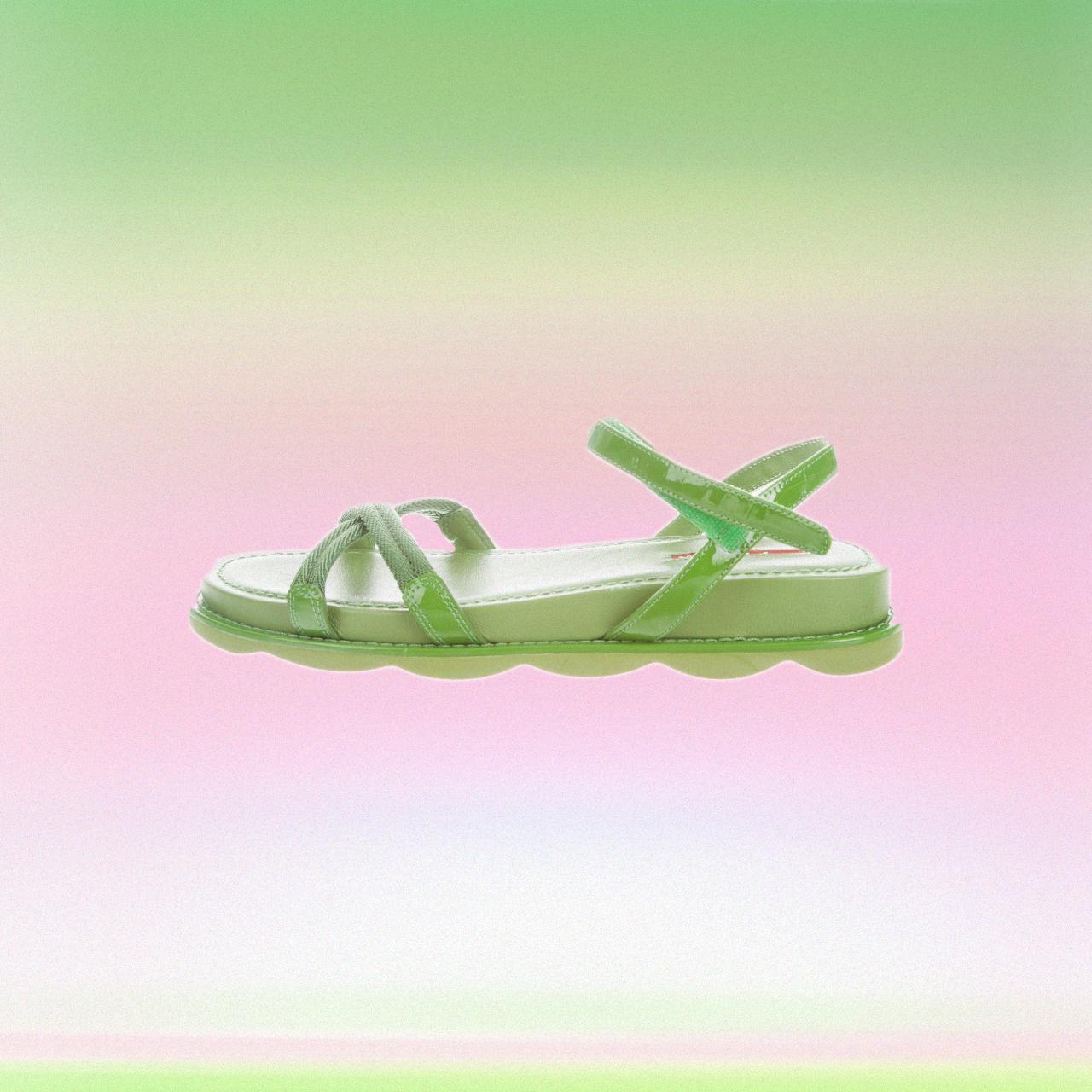 Green patent leather Prada Sport sandals with foam Depop