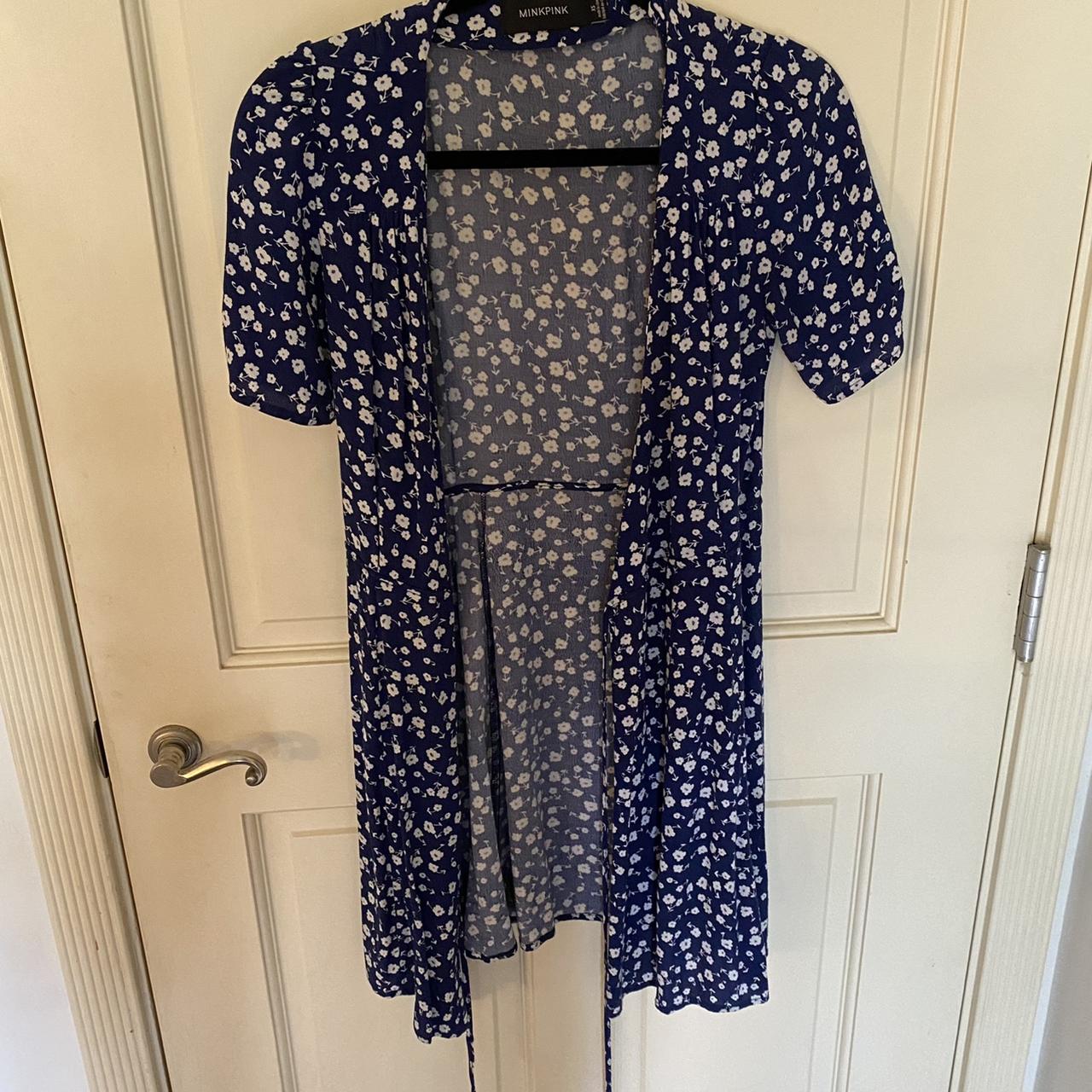 MinkPink Women's Blue and White Dress | Depop