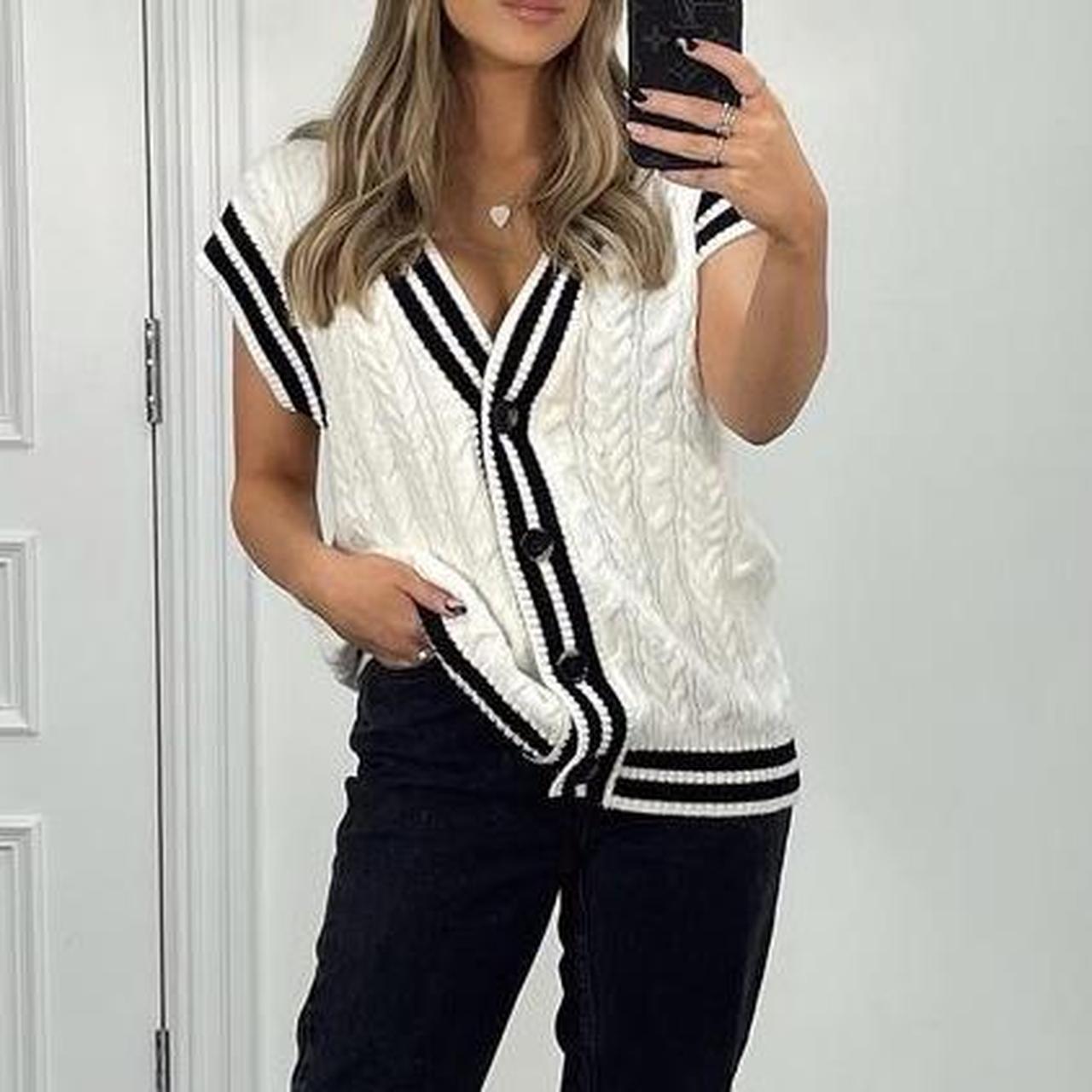 Primark Women's White and Black Vest Depop