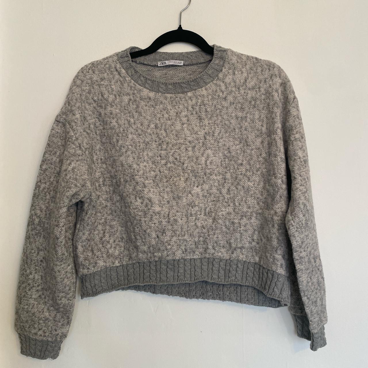 Zara Grey Cropped Jumper Size S 52% Cotton & 48%... - Depop