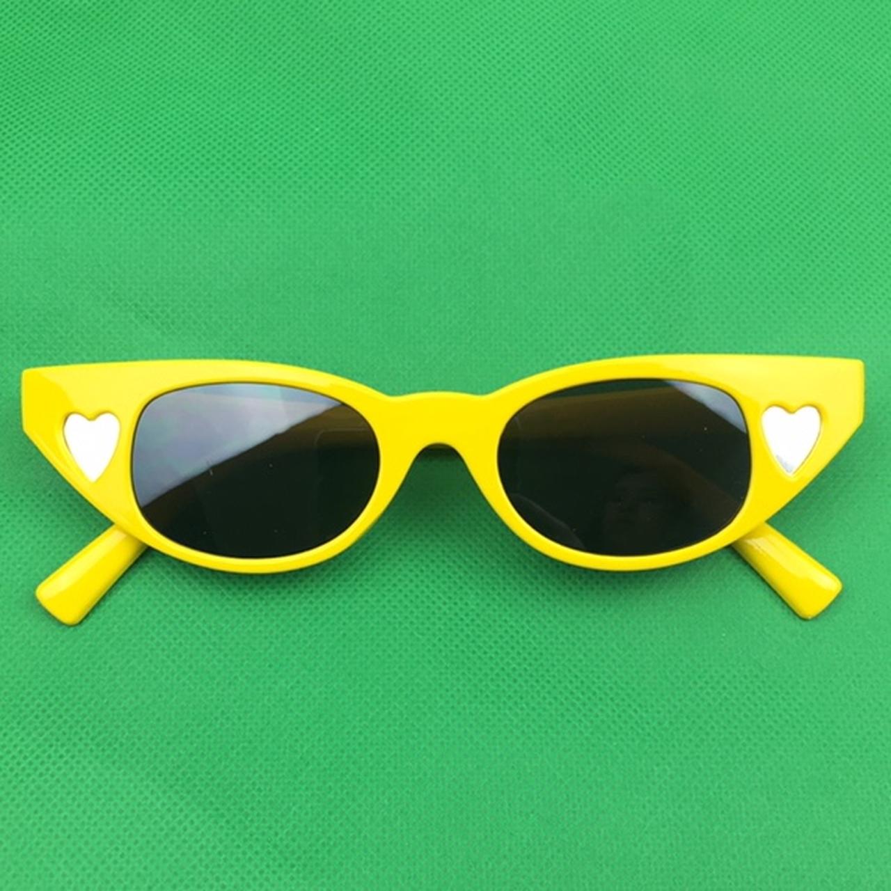 Women's Yellow and Black Sunglasses Depop