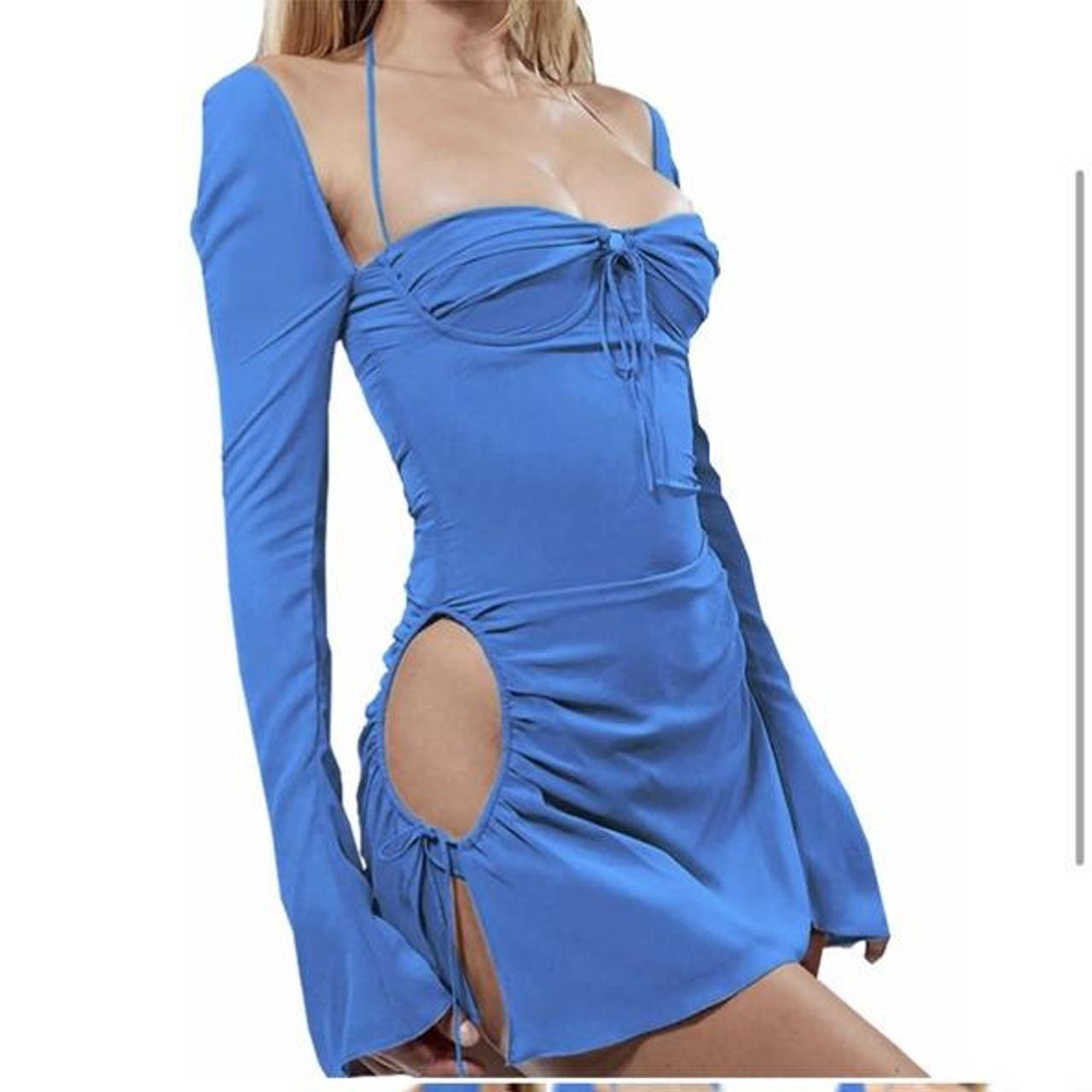 Shop looksky dupe mini dress in blue, mesh sleeves... Depop