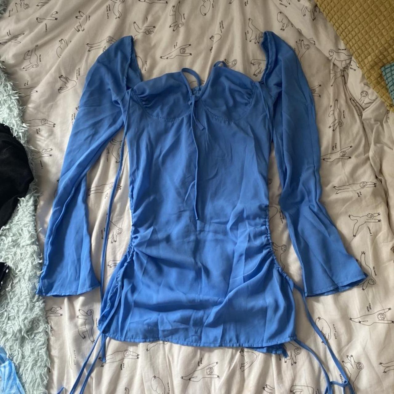 Shop looksky dupe mini dress in blue, mesh sleeves... Depop