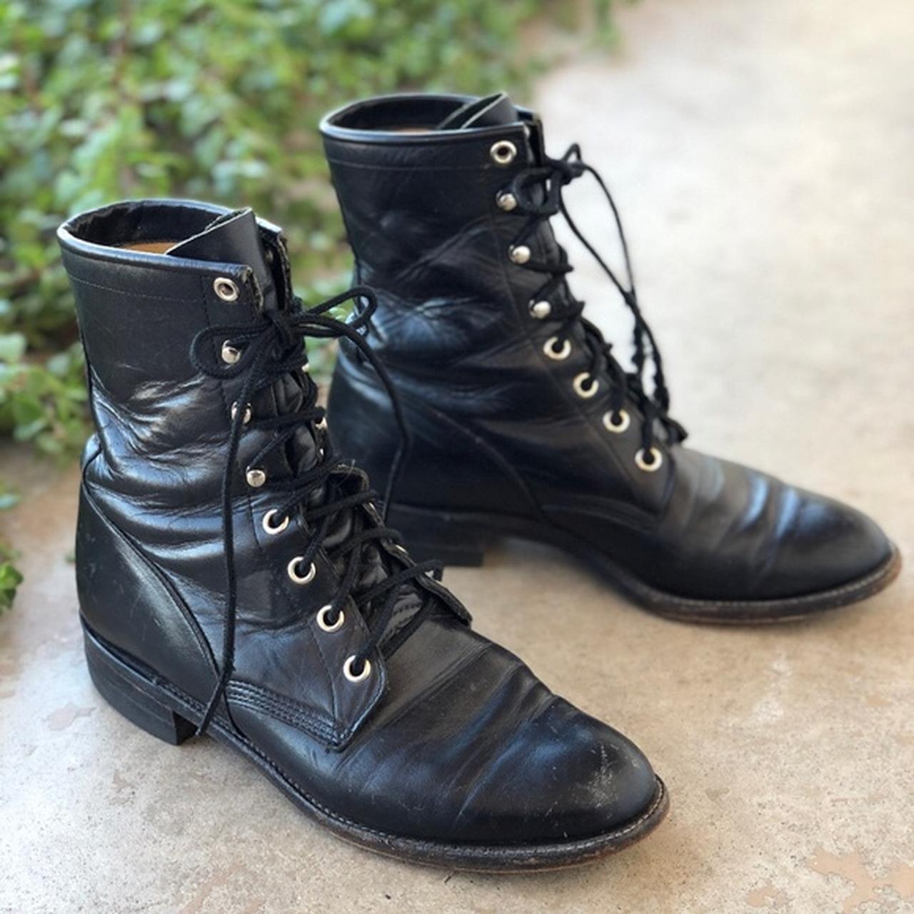 Black vintage lace up roper boots Justin s