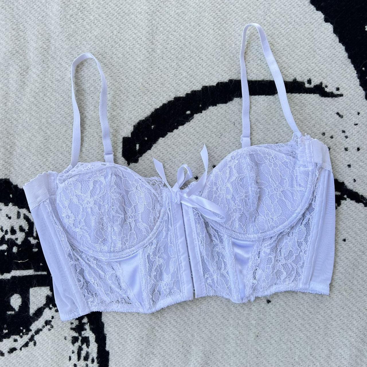 nasty gal white lace bustier bralette hooks on the... - Depop