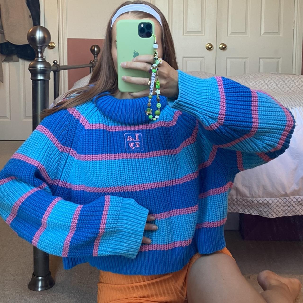 Lazy Oaf Blue Pink Jumper Roll Neck INTEREST. Depop