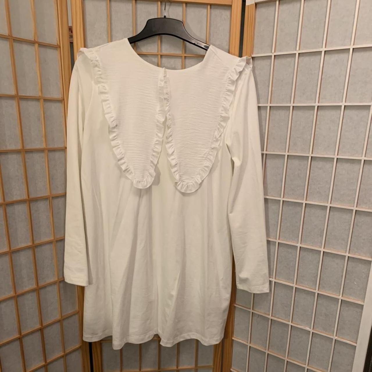 Zara oversize collar white dress New Small - Depop