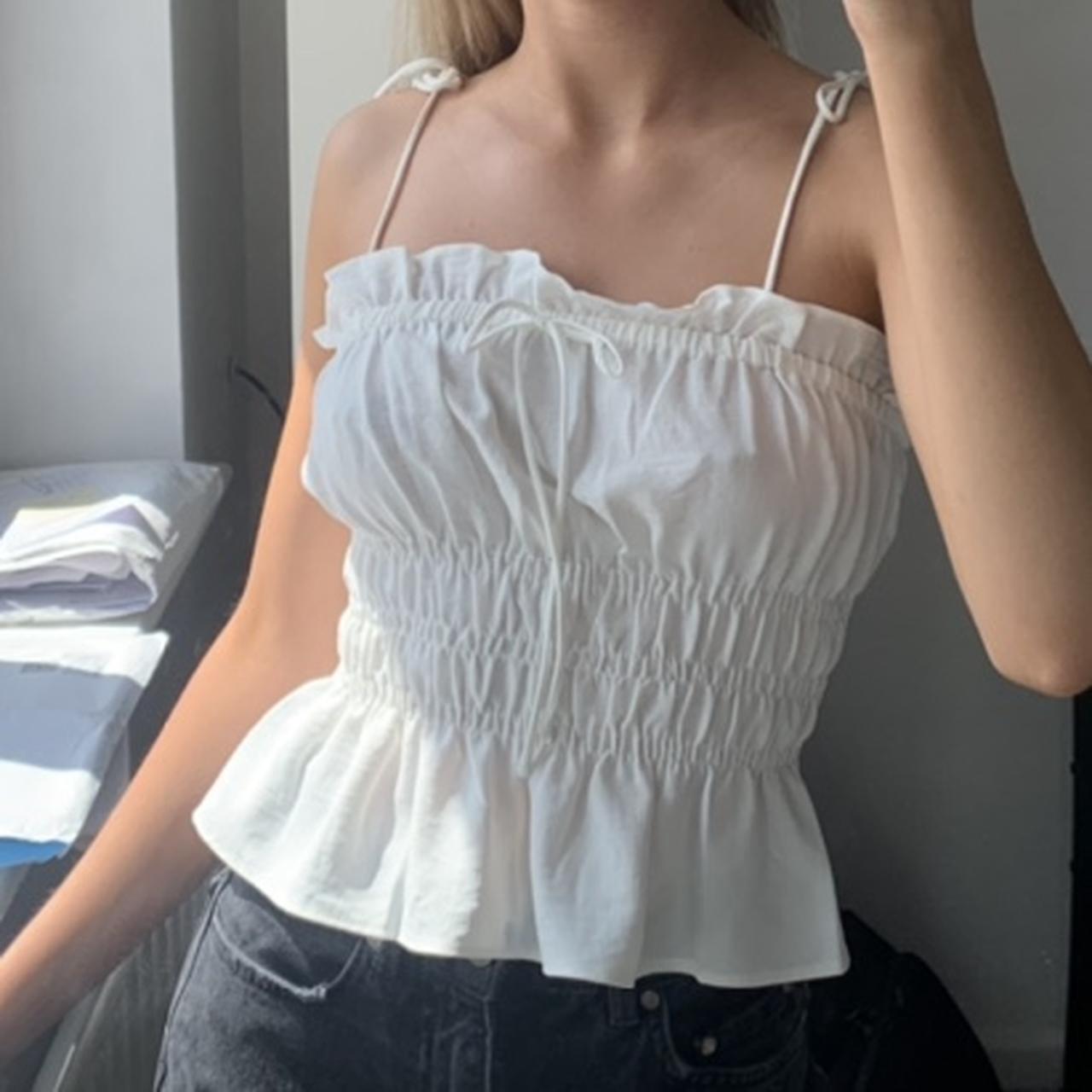 Topshop tie shoulder best sale crop top in cream