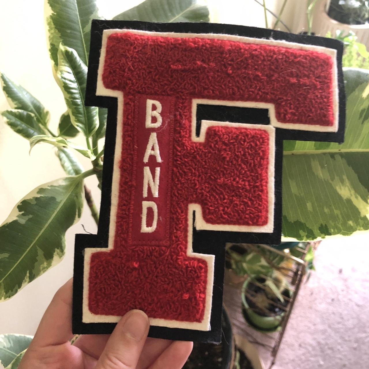 F band letterman jacket patch. Red letter man... Depop